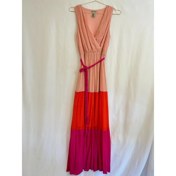 Flying Tomato Dresses & Skirts - Flying Tomato Pink Colorblock Sleeveless Crinkle Gauze Ruffle Tier Maxi Dress S